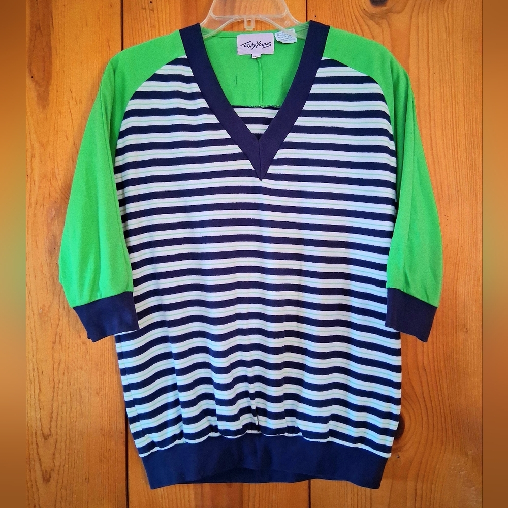Truly Yours Striped V-Neck Raglan Sleeve Top
